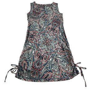 T by Talbots A-Line Dress Women's Small Sp White Blue Red Paisley Sleeveless